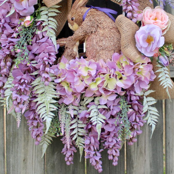 Sweet and Restful Antique Lavender Wisteria and Soft Pink Rose Bunny Rabbit Wreath, Easter Floral Wreath, Spring Wreath - Image 2
