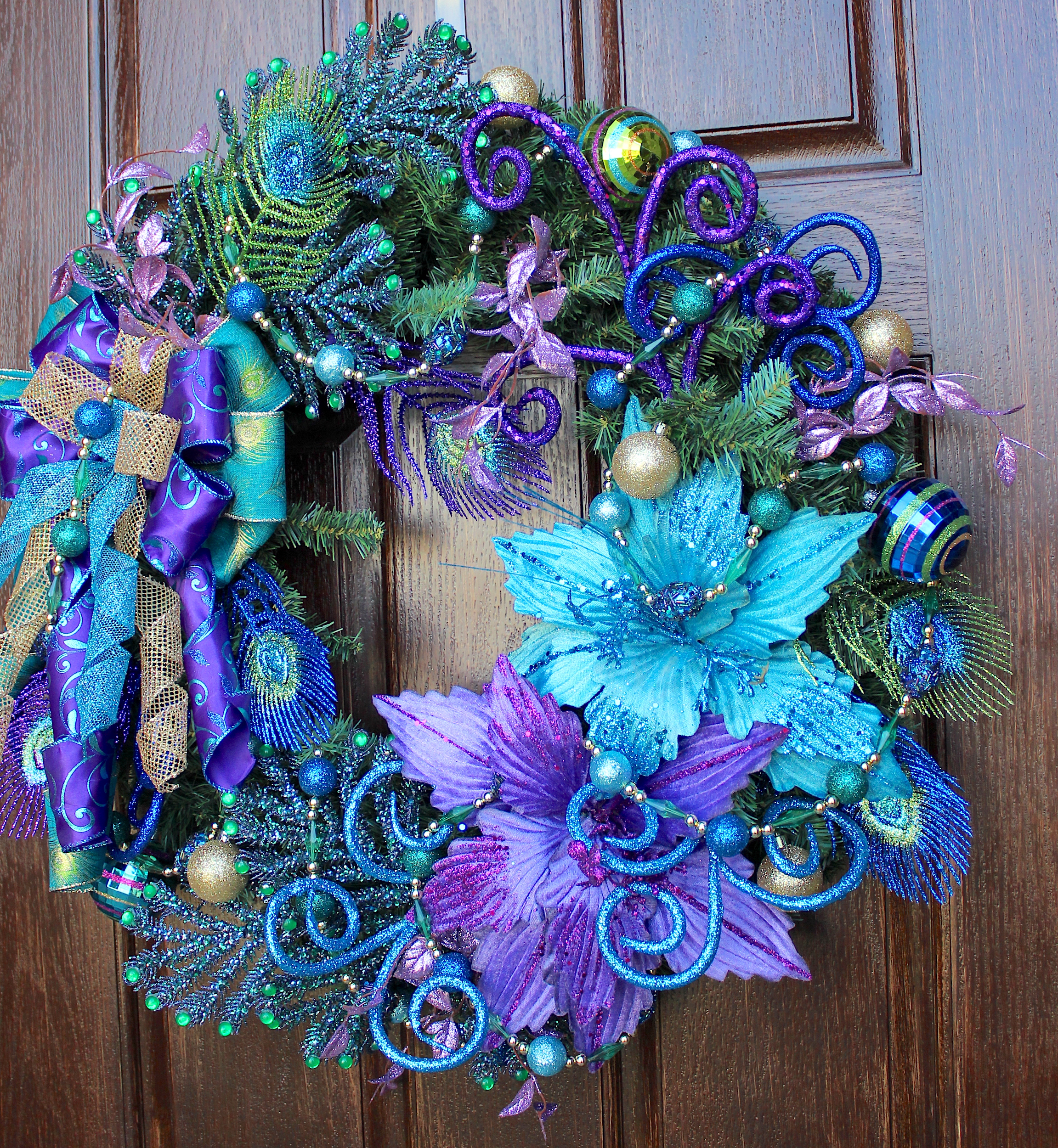 Peacock Christmas Wreath Elegant Christmas Wreath Blue Green Purple Holiday  Wreath Peacock Winter Decor Peacock Ornaments Evergreen Wreath 