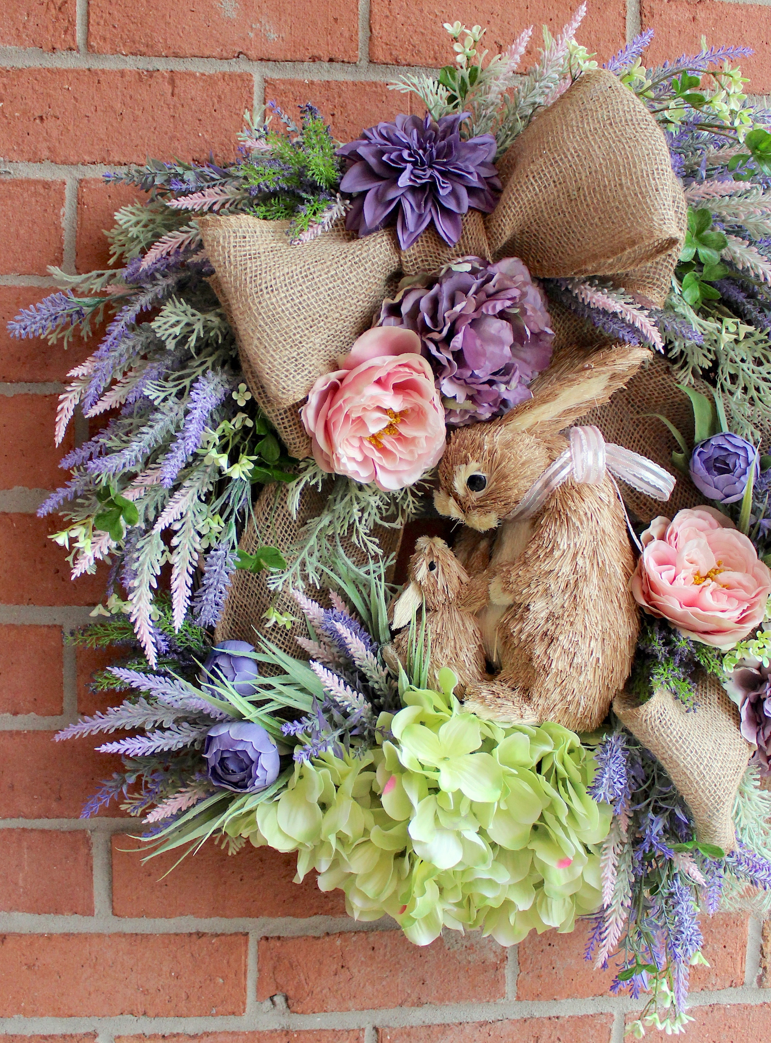 Spring Antique Lavender & Pink Bunny Rabbit Easter Floral Wreath - Image 3