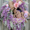 Sweet and Restful Antique Lavender Wisteria and Soft Pink Rose Bunny Rabbit Wreath, Easter Floral Wreath, Spring Wreath - Image 3