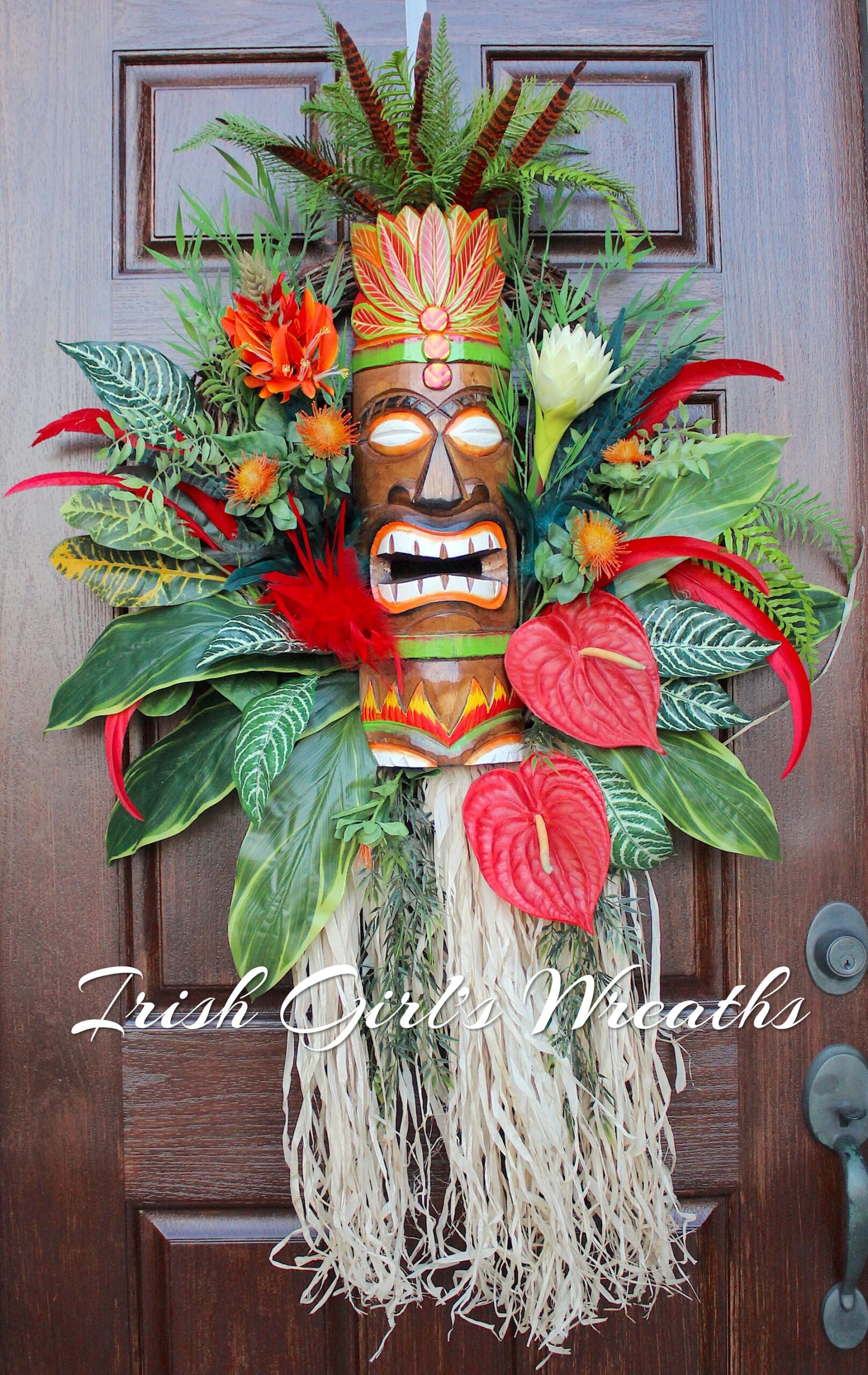 X-Large Tiki Voodoo Island ManCave Tropical Wreath, Luau Wreath, Man Cave Tiki Bar Decor