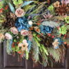 All-Season Restful Vibes Turquoise and Brown Seaside Coastal Wreath, Autumn Relaxed Beach Floral Wreath - Image 2