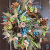 All-Season Restful Vibes Turquoise and Brown Seaside Coastal Wreath, Autumn Relaxed Beach Floral Wreath - Image 3