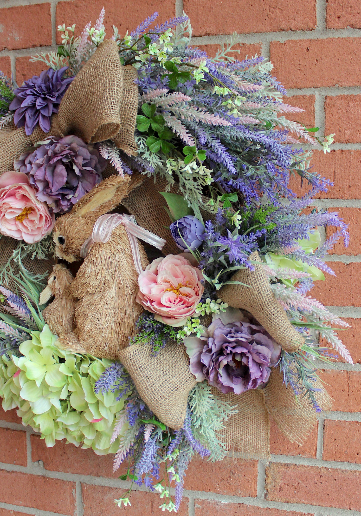 Spring Antique Lavender & Pink Bunny Rabbit Easter Floral Wreath - Image 4