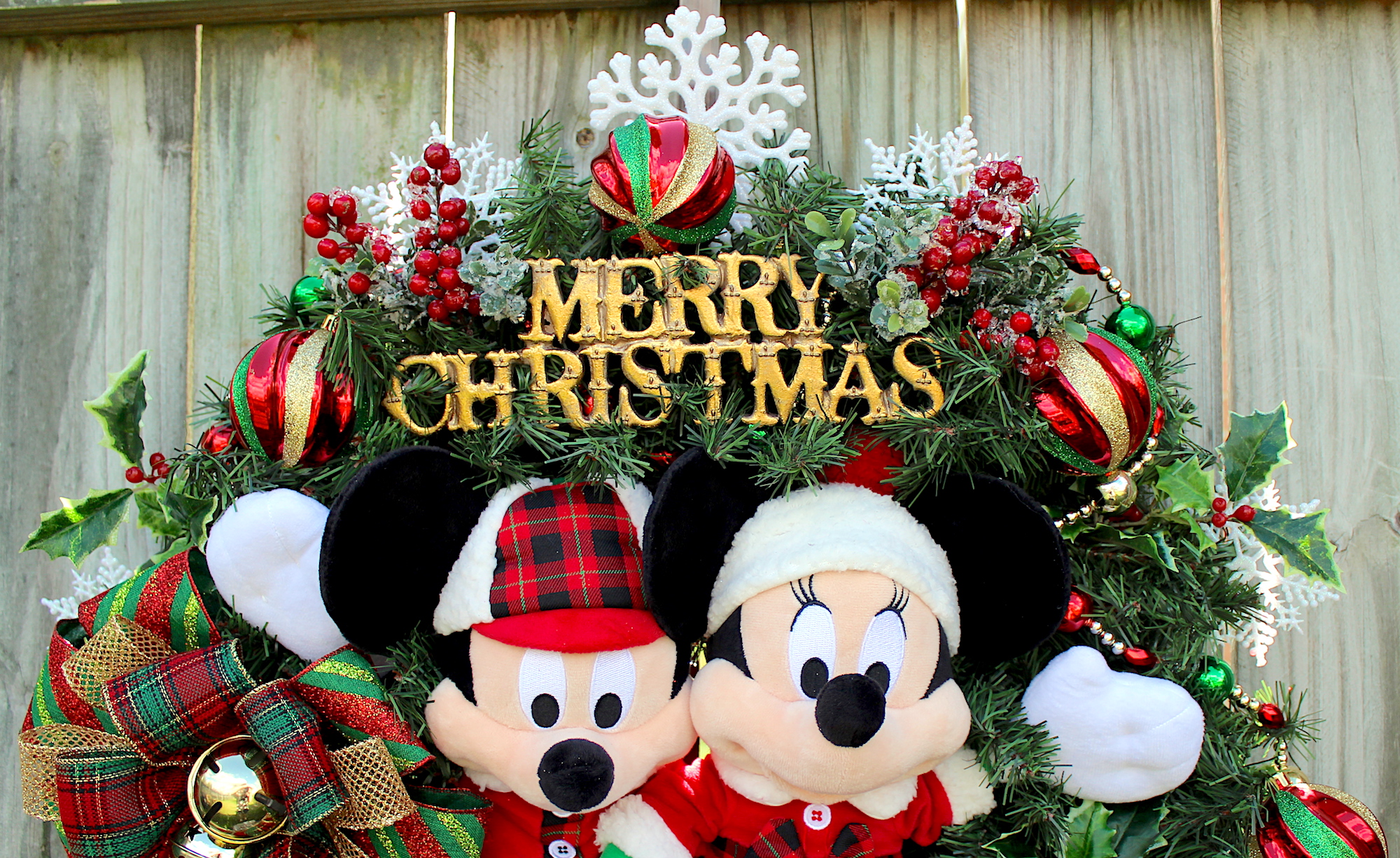 Open Road Brands Disney Mickey Mouse in Wreath Merry Christmas Framed Wood  Wall Decor - Adorable Mickey Mouse Christmas Decoration for Home