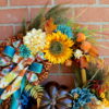 Elegant Teal & Rust Fall Pumpkin Autumn Floral Wreath - Image 5