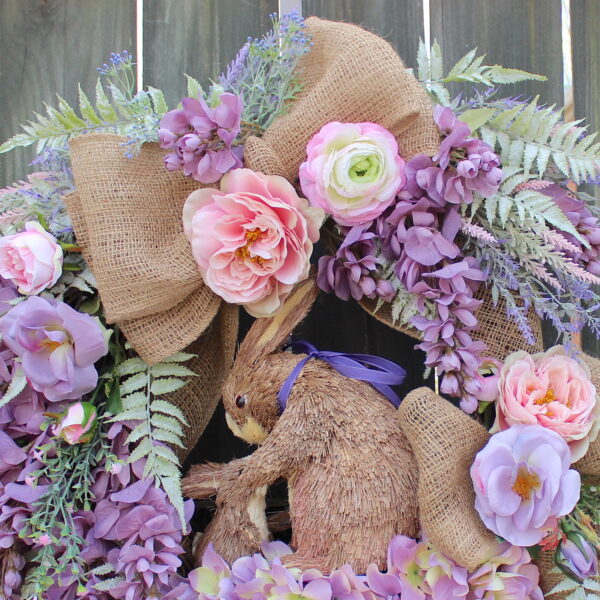 Sweet and Restful Antique Lavender Wisteria and Soft Pink Rose Bunny Rabbit Wreath, Easter Floral Wreath, Spring Wreath - Image 5